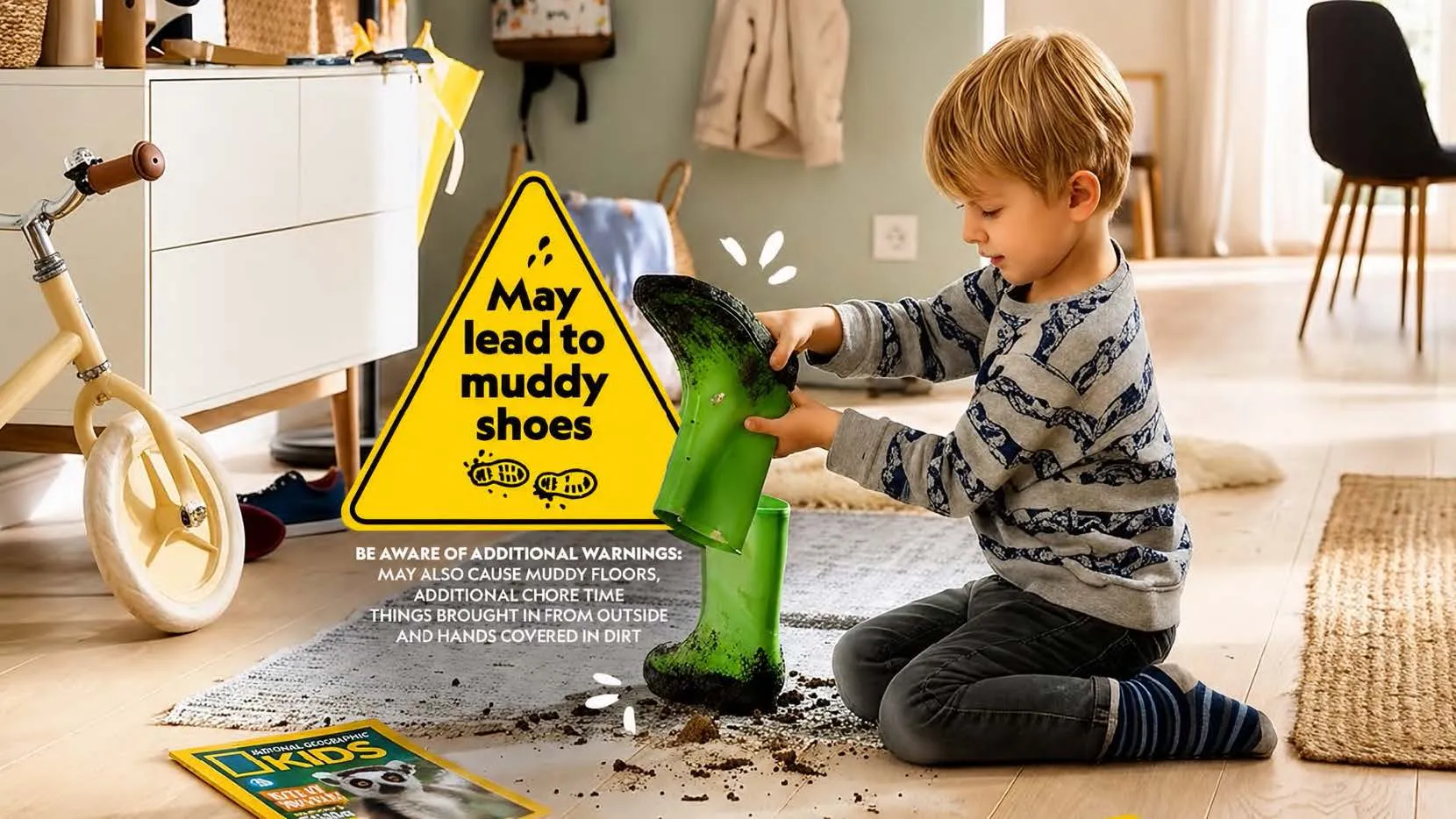 A child with muddy boots